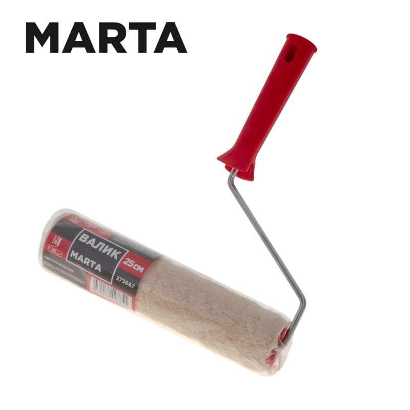 Валик 250 мм, ядро 42 мм, натуральный мех, ручка 6 мм Marta  - 1